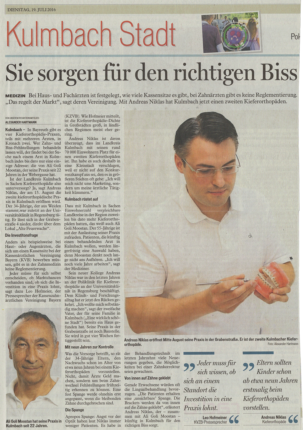 Bericht über die Gründung der Fachpraxis für Kieferorthopädie von Dr. Andreas Niklas in Kulmbach